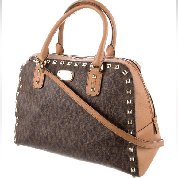 Michael Kors Brown Studded Satcel Bag - Picture 3 of 5